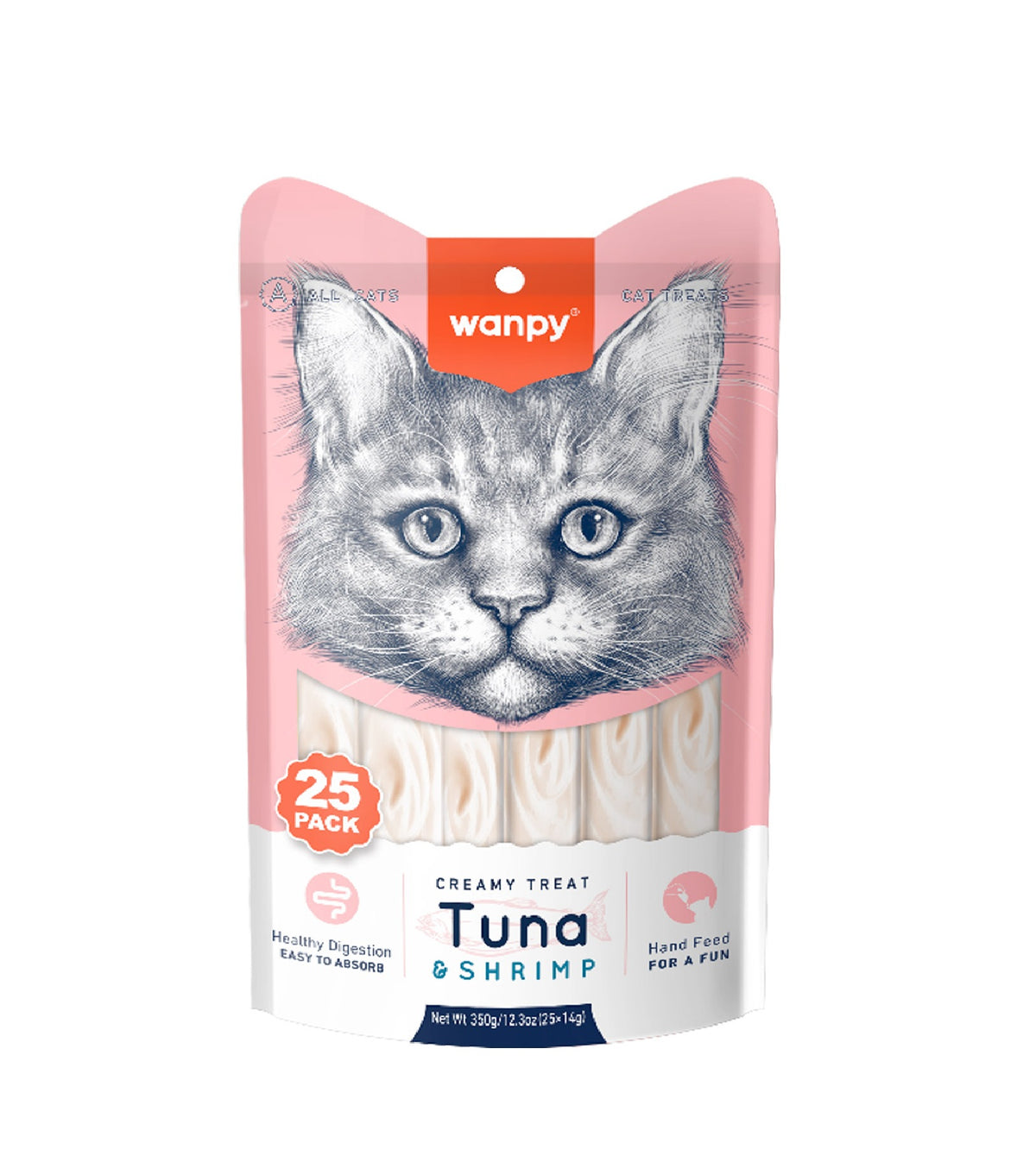 WANPY Creamy Lickable Cat Treats – Tuna & Shrimp (14g x 25pc)