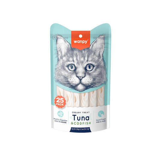 WANPY Creamy Lickable Cat Treats – Tuna & Codfish (14g x 25pc)