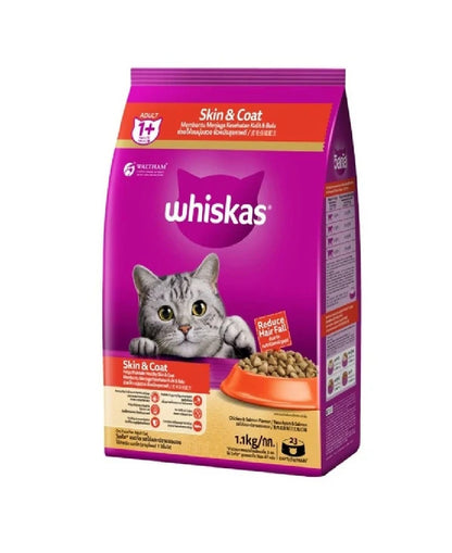 WHISKAS Adult Chicken & Salmon Dry Cat Food - 1.1KG