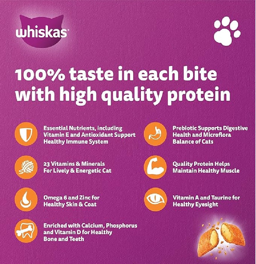 WHISKAS Adult Chicken & Salmon Dry Cat Food - 1.1KG