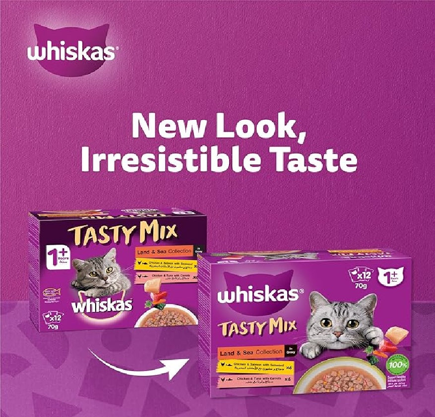 WHISKAS Tasty Mix Land & Sea Collection Wet Cat Food - 12X70G